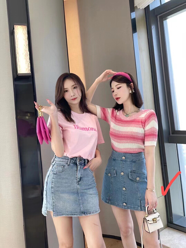 [top Chan Lin] Korean casual denim skirt pants 95120\cqw