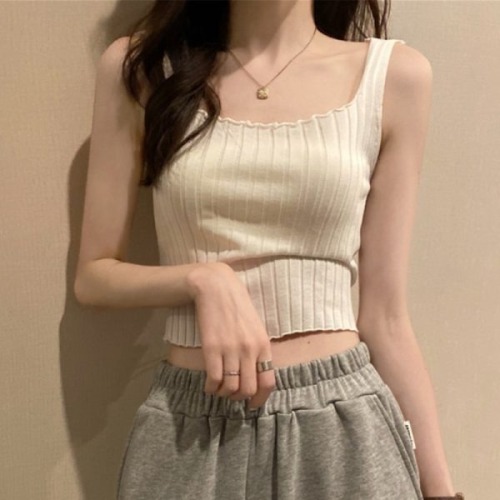 White small suspender vest women wear knitted bottomed beautiful back design in summer