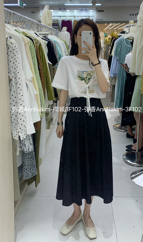 goods in stock! New in early summer! [Mi Xiang] fashion sweet simple printed short sleeve T-shirt (with bow) 5292# hjy