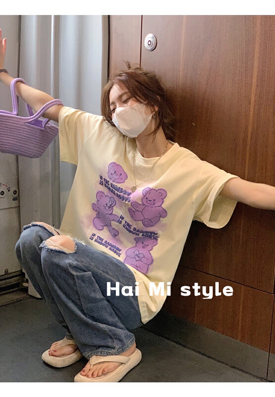 [Haimi] Korean cute bear foam printed short sleeve T-shirt 1869# WTT