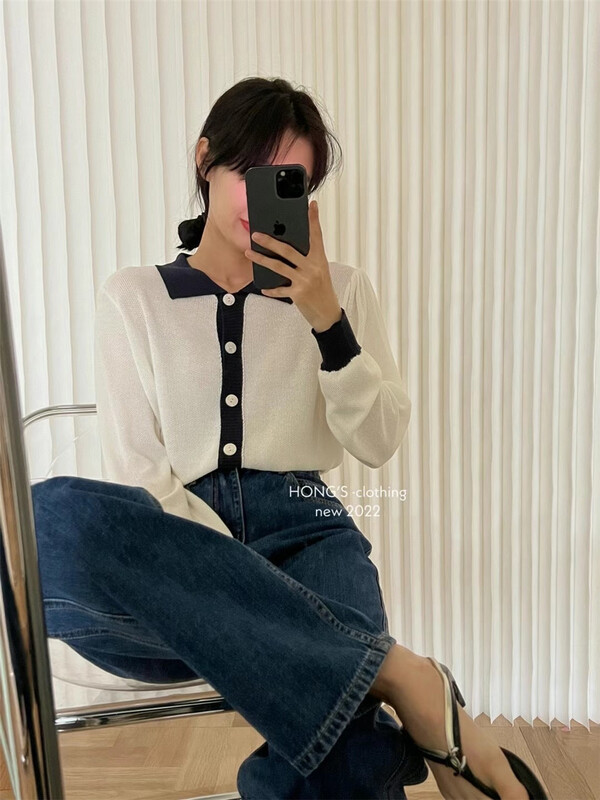 New year in early spring! [Hong's] simple and versatile contrast color knitted cardigan ys1-3013# ll