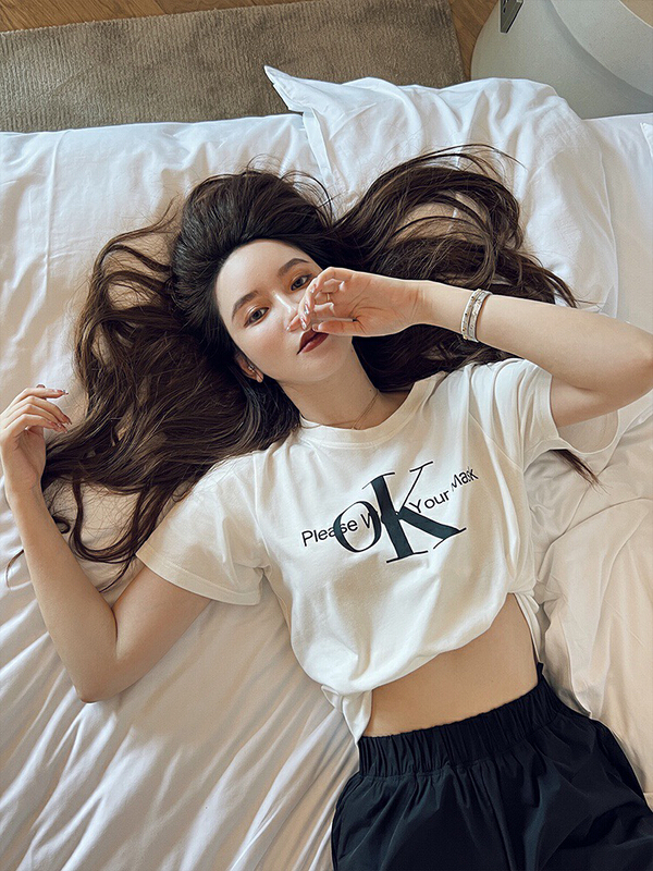 [wgwe] fashion short round neck milk cool letter printed short sleeve T-shirt 1193# PCZ