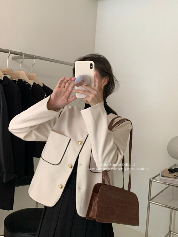 [miss miss miss home] small fragrance temperament metal button contrast short coat n2037# ZSY