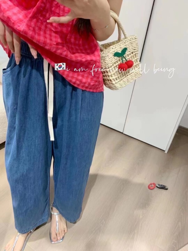 [free studio] Korean casual elastic waist straight jeans 7006# hjy