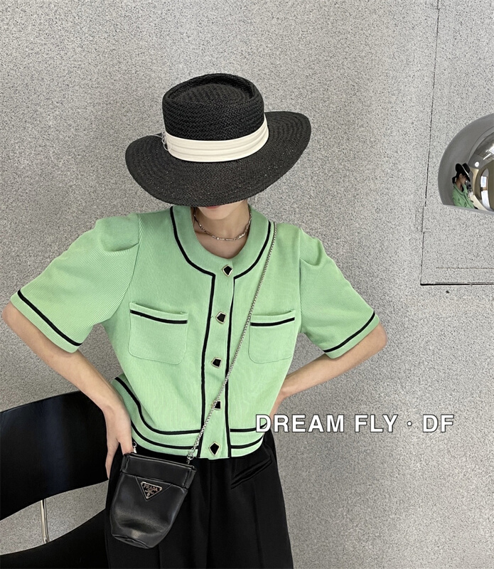 New year in early spring! [dream fly] temperament short 5 / 4 sleeve button up blouse 61075# XJ