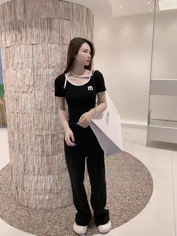 [Fanfan] fashion color blocking binding rope letter printing blouse 5821# JJ