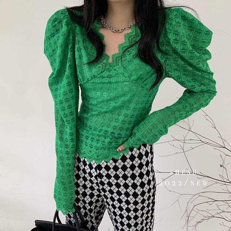 New year in early spring! [she Su] lace bubble sleeve temperament blouse 6931# zxx
