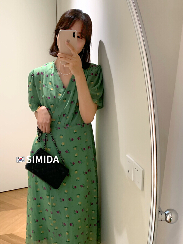 New in early summer! [Simida / doroe] Korean V-neck sweet floral dress 10677# zxl