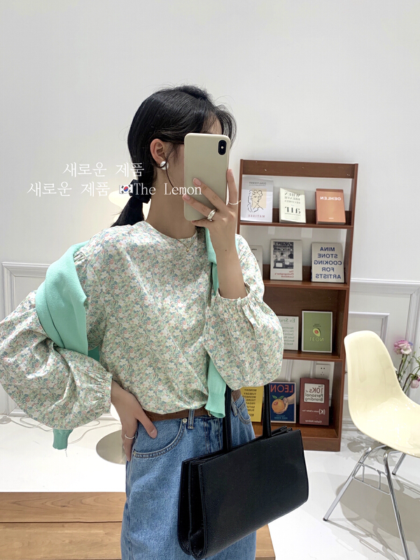 goods in stock! [lemon green tea] Korean floral loose shirt 2037# hjy