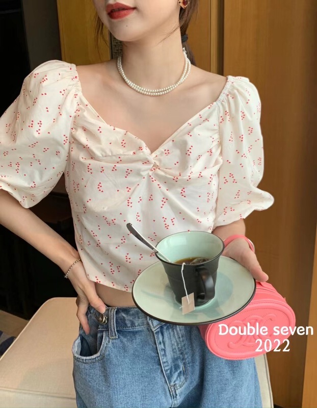 [double seven] Korean Vintage bubble sleeve short shirt 28719# zxx