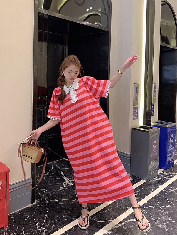 [smile baby] bubble sleeve stripe stitching dress b3092# WPL