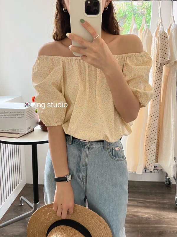 New in early summer! [zingstyle] square neck floral shirt w1296# HBx