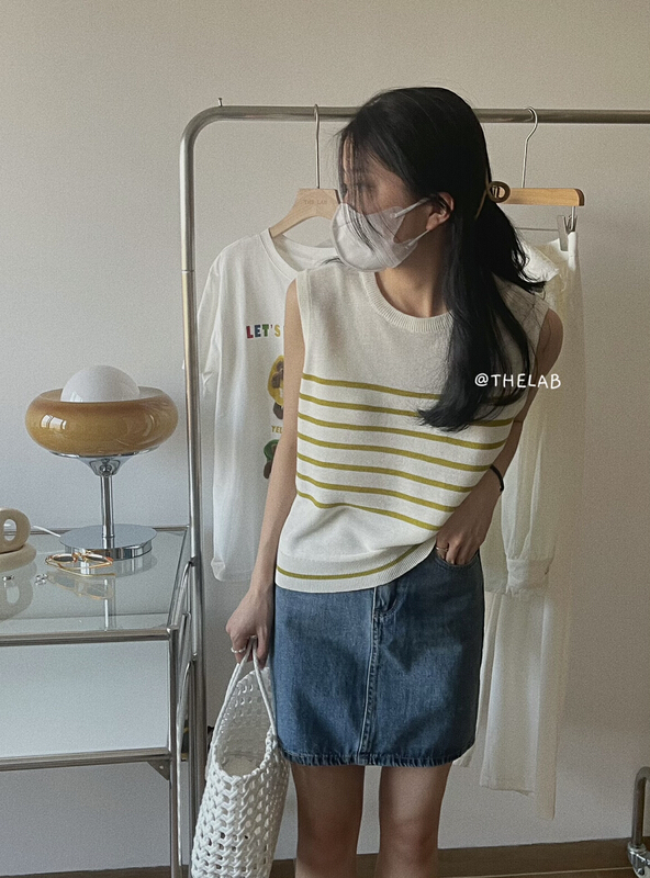 [the lab] Korean fresh stripe knitted vest / sling 2167# zxx