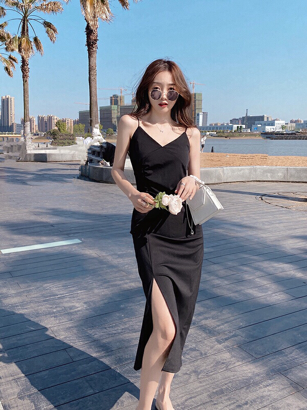 New year in early spring! [Kiki] side slit sexy suspender dress 1221# ozq