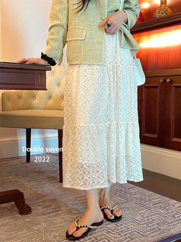 [double seven] gentle temperament lace medium length skirt 28267# zxx