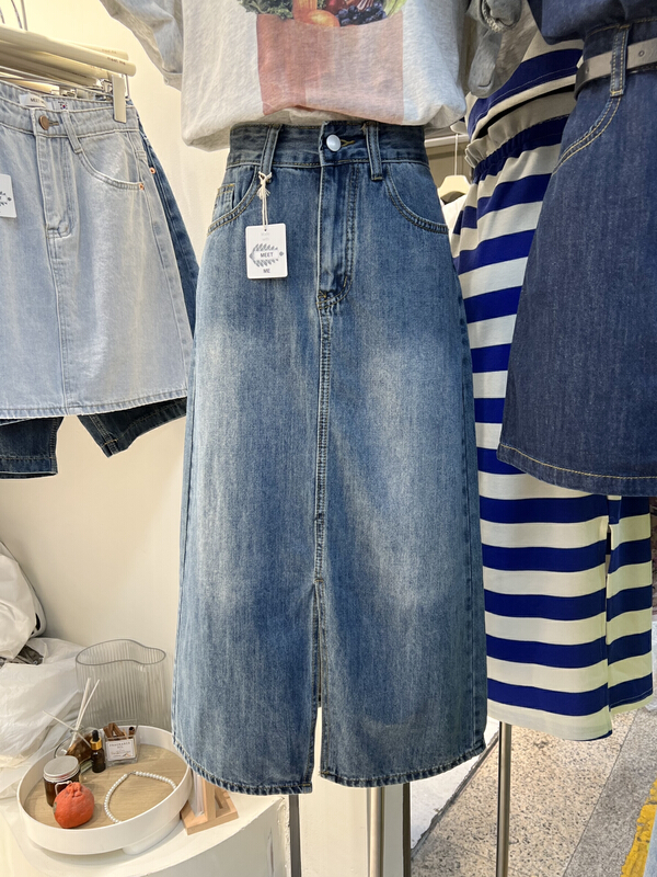 [meet me] retro craft wash slit skirt 61253# ll