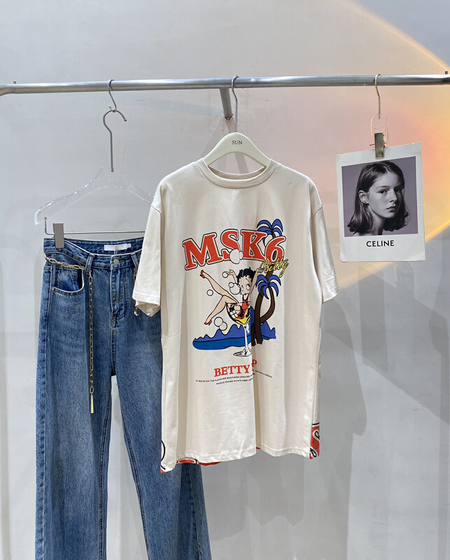 goods in stock! New in early summer! [sun] Korean round neck loose print short sleeve T-shirt t1197# lwy