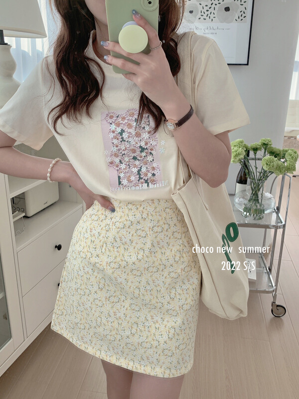 New in early summer! [choco] little fresh daisy print short sleeve T-shirt 8252# HBx