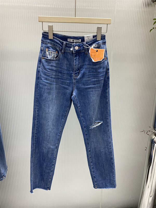 New in early summer! [SMX] high waisted versatile ripped jeans 66702# XJ