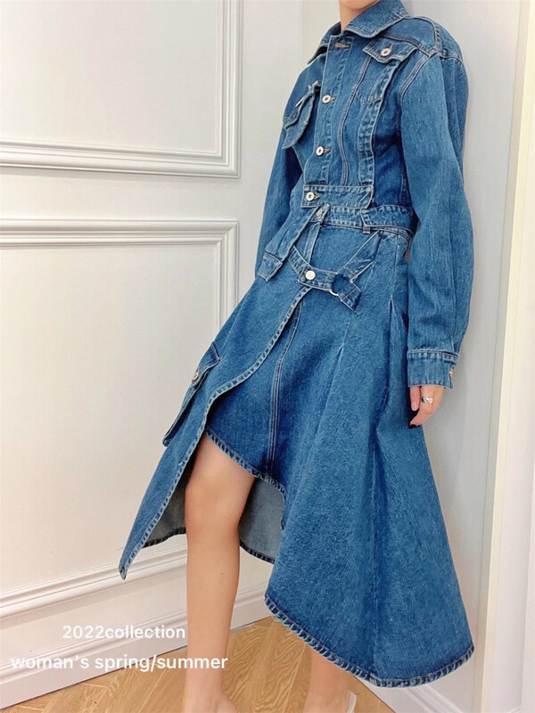 New in early summer! [Tan] a small group of irregularly designed jeans split skirt p3027# zxx