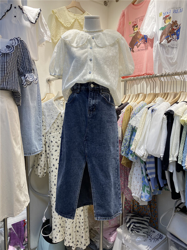 New in early summer! [qingqingjia] Korean casual denim slit skirt 642# hjy