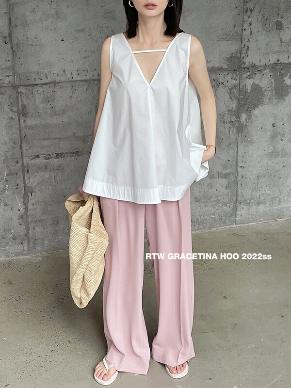 New in early summer! [gracetina Hoo] high waist vertical feeling clean color straight tube floor mop casual pants k9145# zxl