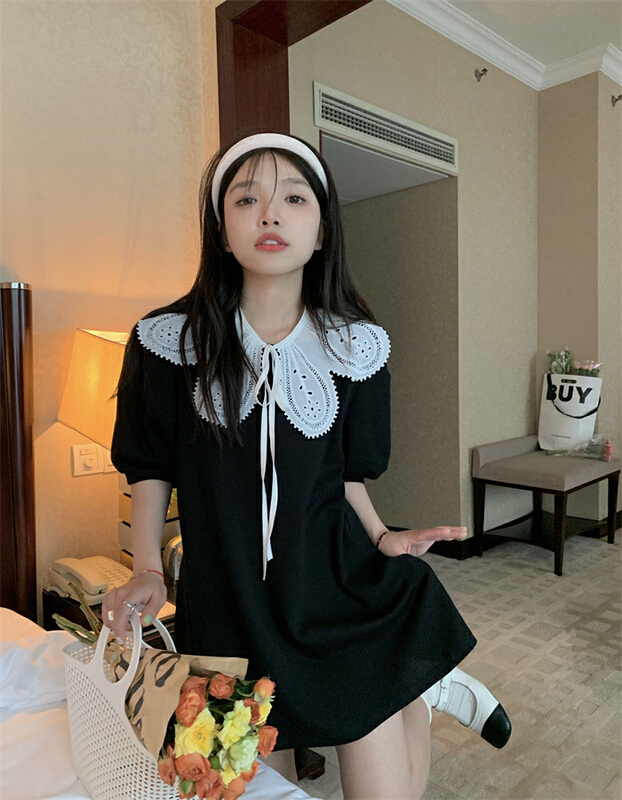 New in early summer! [timely rain] Korean style ins ghost horse girl sweet doll collar bubble sleeve short sleeve slim dress (with shawl) 99929# WPL
