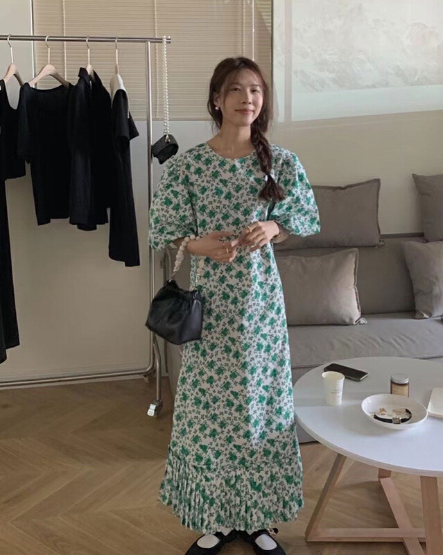 New in early summer! [hey Bella] Korean bubble sleeve floral fishtail dress 2515# ll