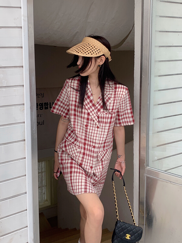 [Yiwan y.von] temperament Plaid suit dress 8109# XJ