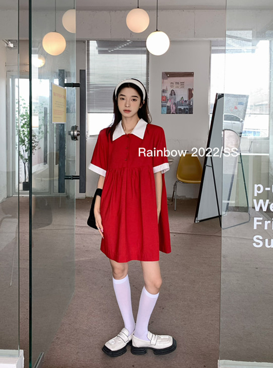[Meet Rainbow] Korean Polo neck age reducing dress 30109# LSL