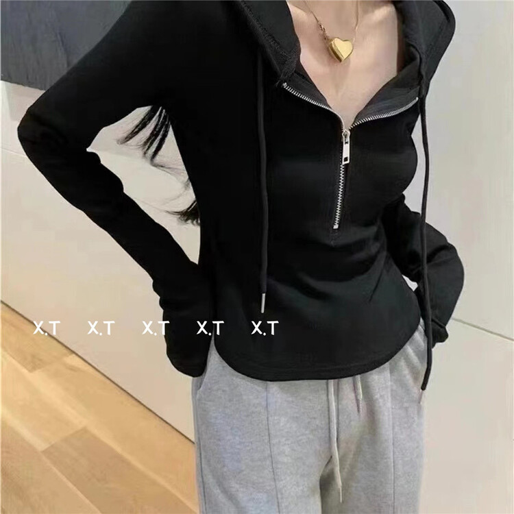 New year in early spring! [XT] hooded design zipper slim fit blouse 8016# ll
