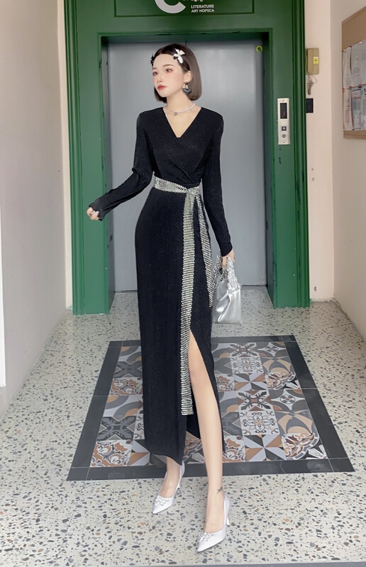[Milan] big woman V-neck slim dress 60579# JJ