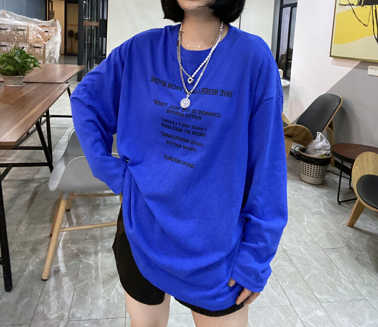 [Qijia +] round neck lettered long sleeve T-shirt 7322# zyh