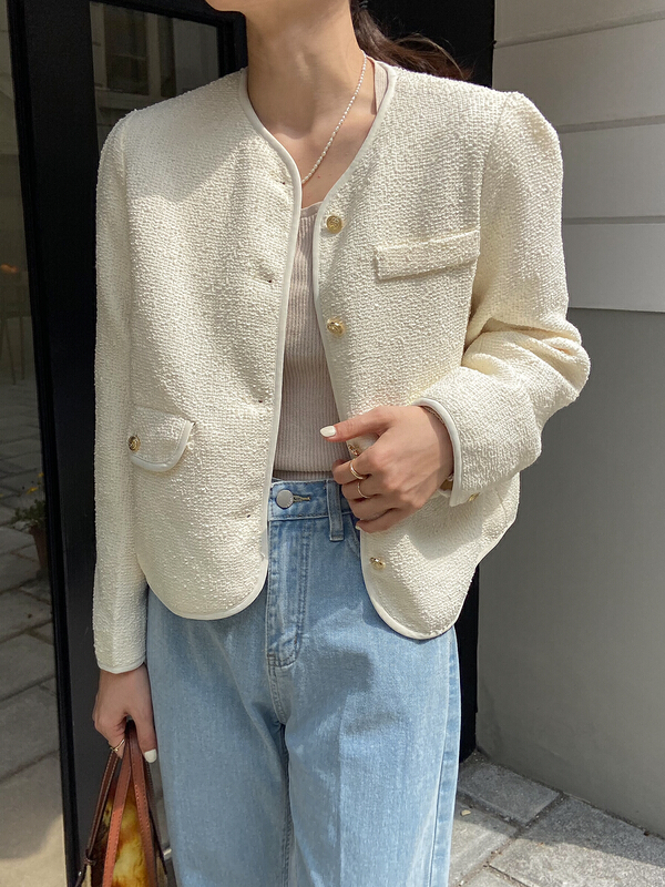 goods in stock! [C for her] Korean version fashionable small fragrance short coat 5093\xj