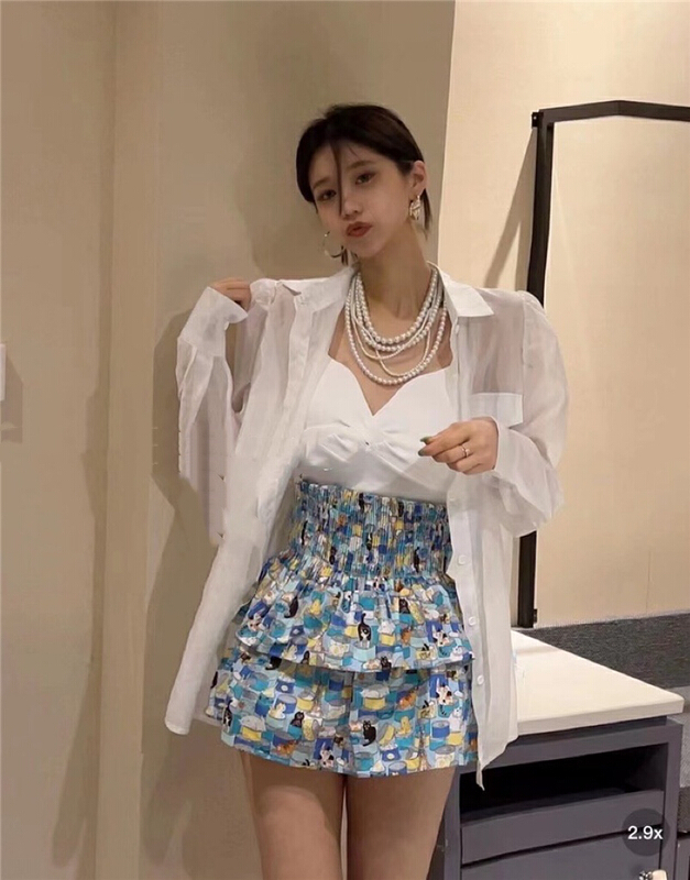 [JH] net red solid color sunscreen shirt + comfortable back + floral skirt suit 41761# PCZ