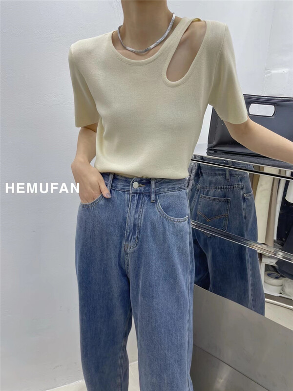 [hemufan hemufan] round neck clean comfortable small shirt 8821# L