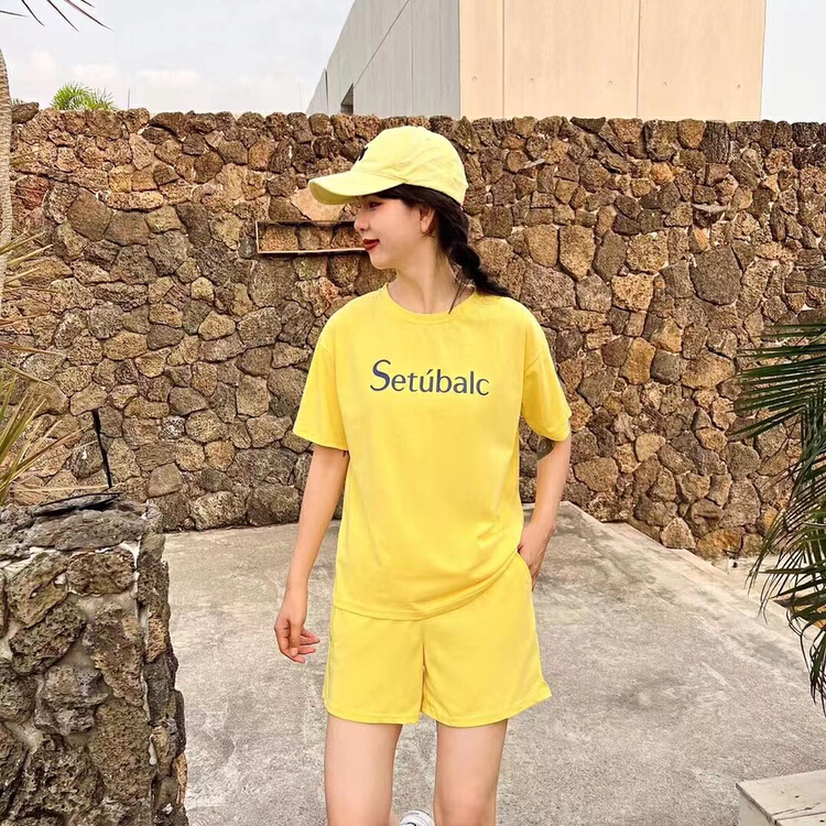 [ziyijia] Korean loose letter short sleeve + versatile comfortable solid color casual Shorts Set ys2-919# WTT