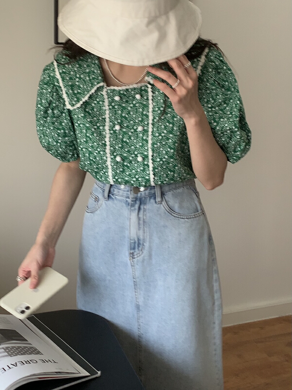 [Gabrielle] double breasted floral blouse b2293# zxl
