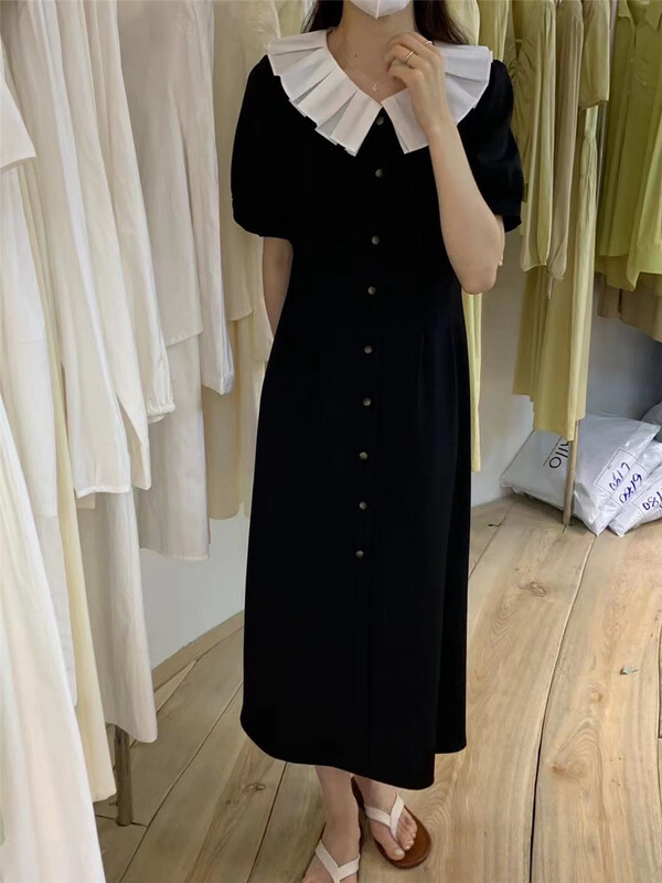 goods in stock! New in early summer! [sunny] Korean lady lotus leaf collar single breasted dress 1912# hjy