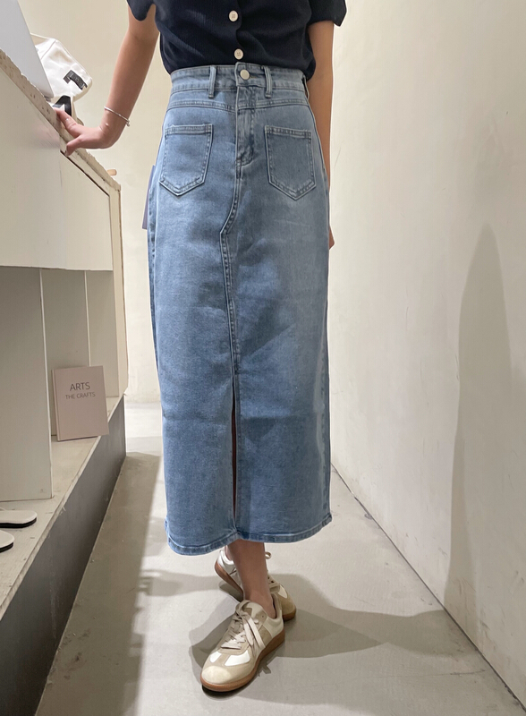 New year in early spring! [hey & Momo] Korean fashion double pocket elastic denim skirt 68006# ll