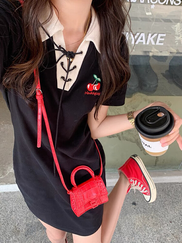 [JH] Korean contrast Lapel dress 41604# PCZ