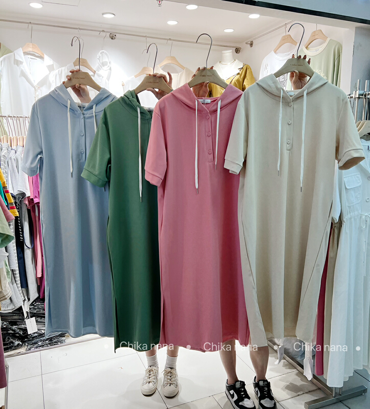 New in early summer! [Yi Jia Yi] Korean casual loose solid hooded long dress 775# cqw