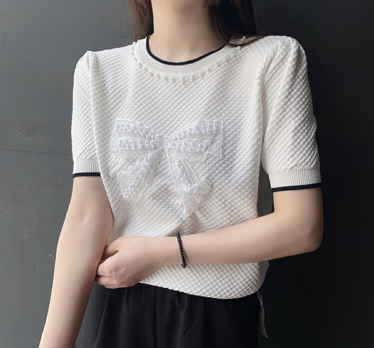 [S.J] fashion heavy industry nail bead bow knit 6875# LSW
