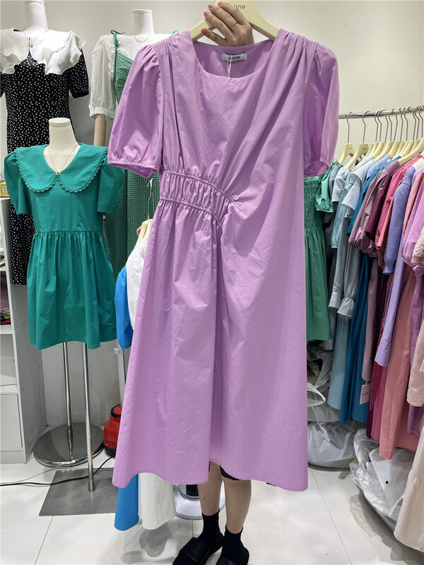 New in early summer! [A-One] design sense waist rubber band solid color dress 9830# LSW