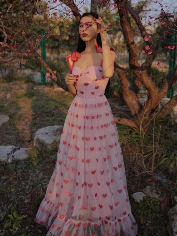 goods in stock! [tangtangjia] Korean sexy love printed suspender dress 2981# PCZ