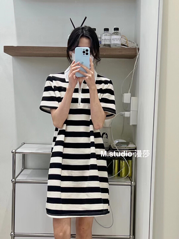 New in early summer! [MSTUDIO MANSA] Striped Polo neck loose dress 6630# ll
