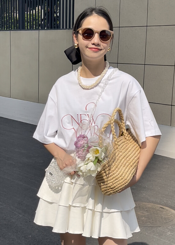goods in stock! New in early summer! [attitude] crew neck versatile letter embroidered short sleeve T-shirt aq4365# ozq