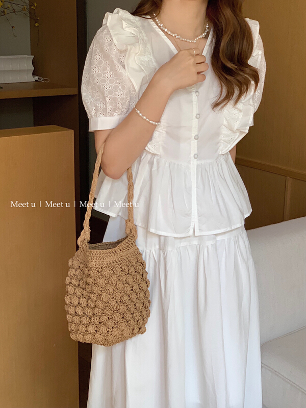 [meetu] Korean style fungus edge small fresh shirt 22130# HBx