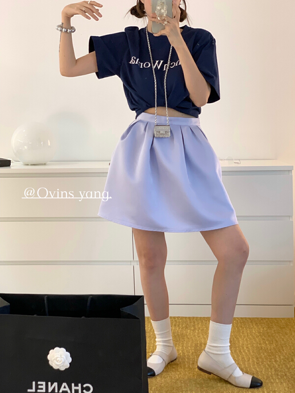 [ovinsyang] simple round neck versatile letter printed short sleeve T-shirt 8656# WTT
