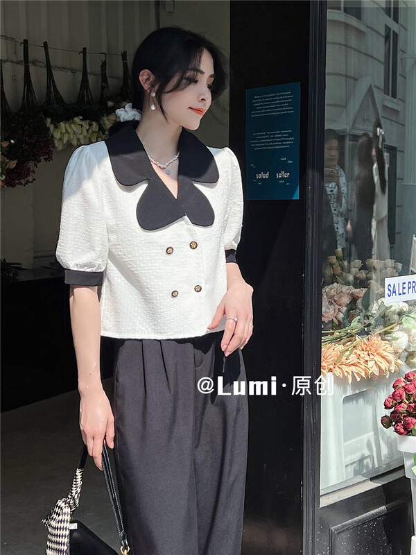 New year in early spring! [Lumi] double breasted color matching fashion shirt (shirts only) 82266# ll